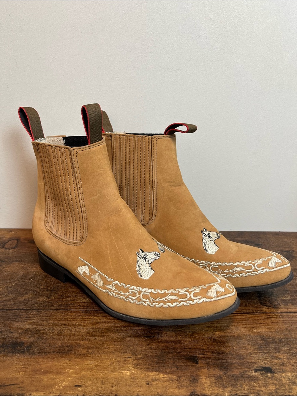 Custom Made Chelsea Leather Boots with Embroidered Horse Detail